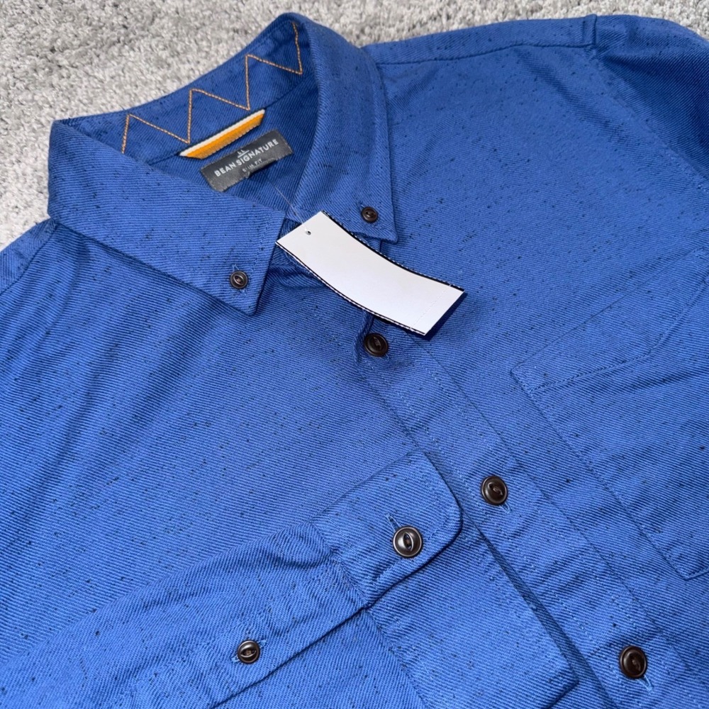 L.L. Bean Signature Donegal Deep Blue Woven Button Shirt Men Medium Slim Fit NEW